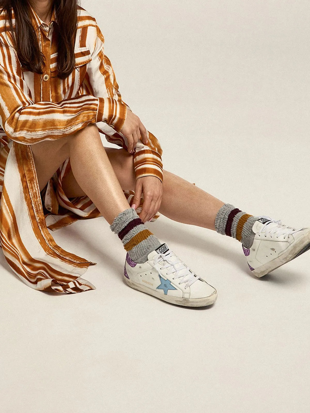 Super-Star sneakers with lavender glitter heel tab and light-blue metallic leather star