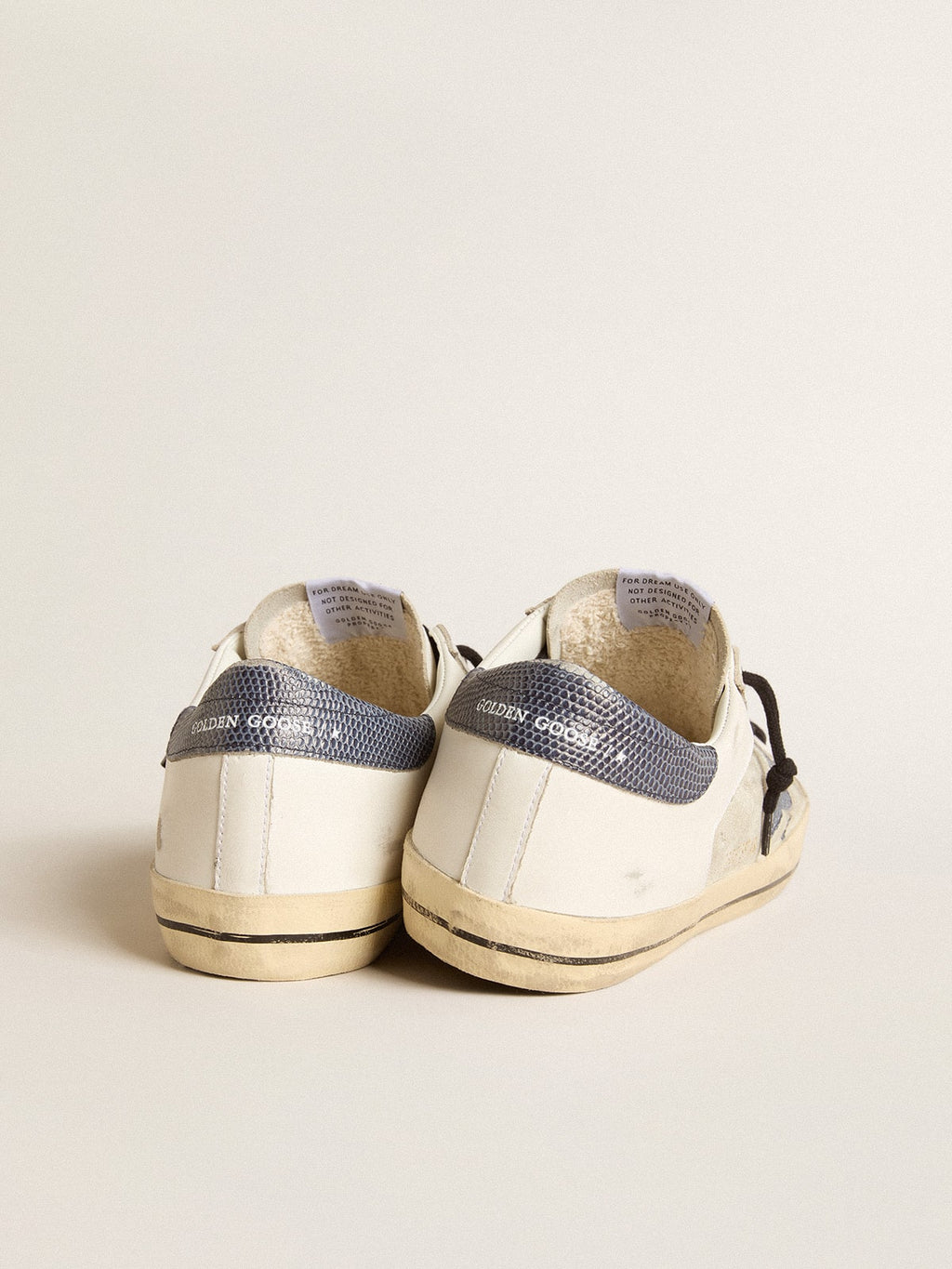 Super-Star in leather and suede with blue lizard-print leather star