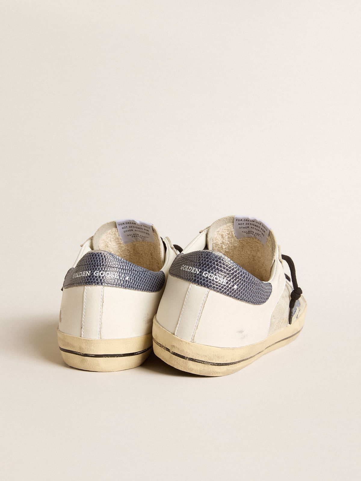 Super-Star in leather and suede with blue lizard-print leather star