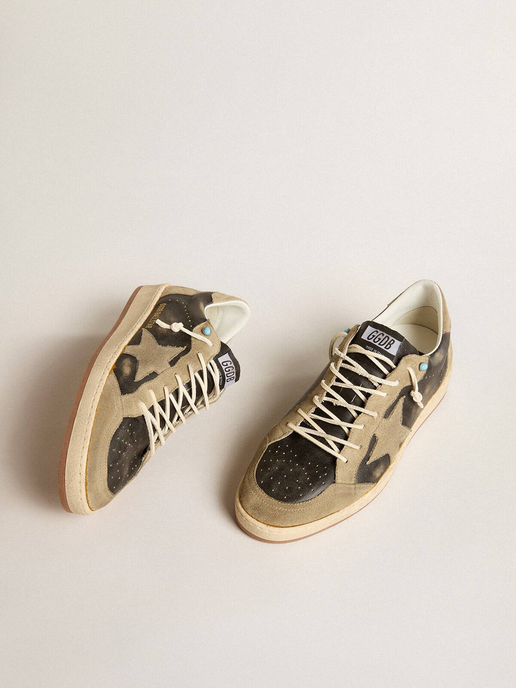 Brown Ball Star with dove-gray suede star and heel tab