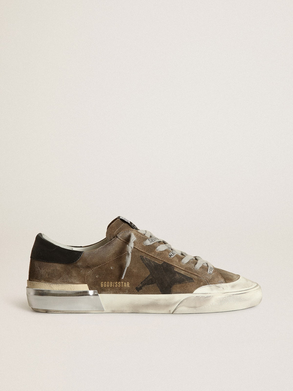 Super-Star LTD in military-green suede with screen-printed star