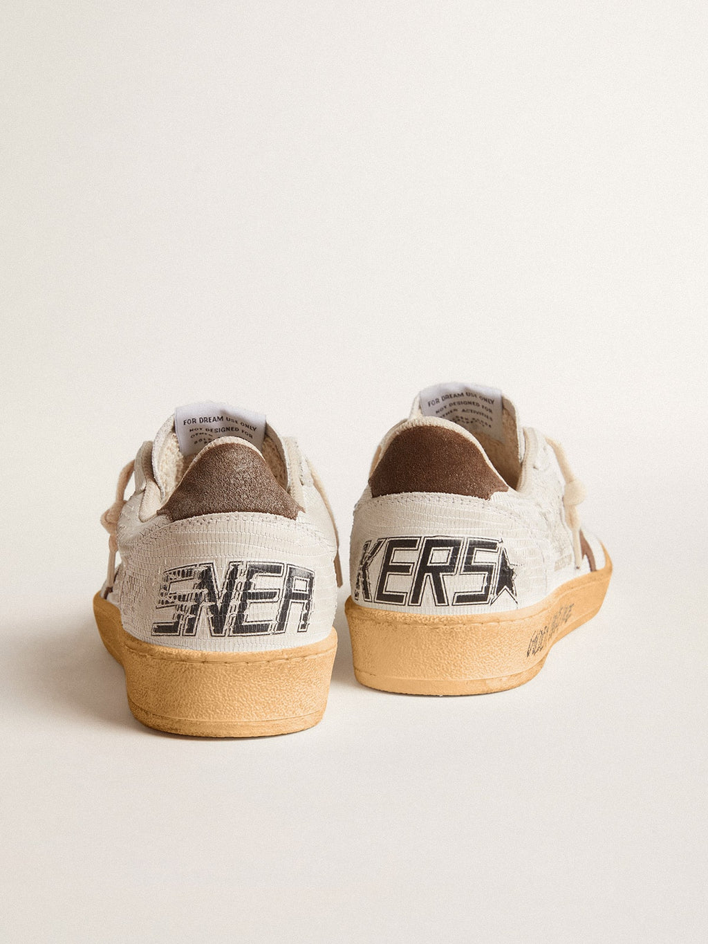 Women's Ball Star in white nubuck leather with brown suede star and heel tab