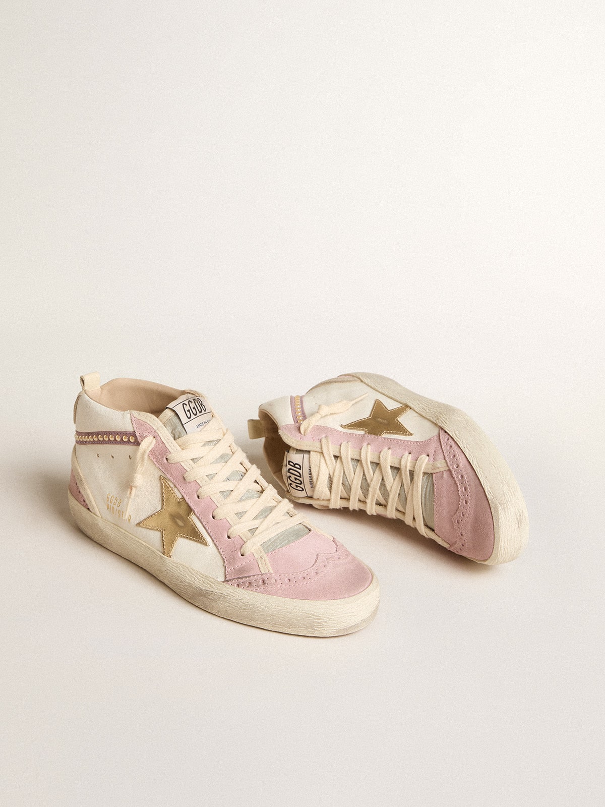 Mid Star with gold leather star and pink suede flash with pearls