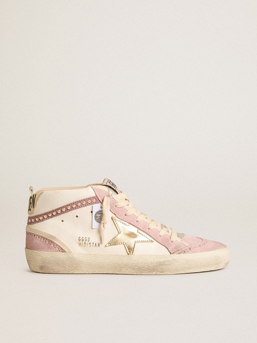Mid Star with gold leather star and pink suede flash with pearls