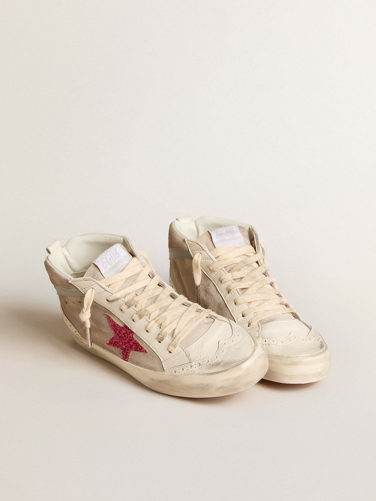 Mid Star in suede with fuchsia glitter star and gray leather flash